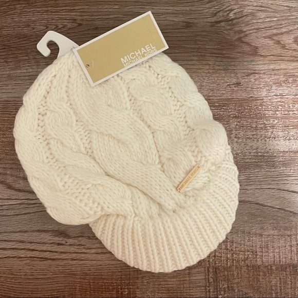 NWT Michael Kors Access Cream Cable Knit Cap Hat Beanie - Picture 3 of 6